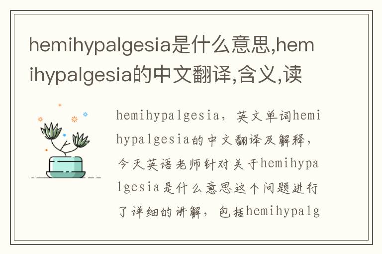 hemihypalgesia是什么意思,hemihypalgesia的中文翻译,含义,读音发音,用法,造句,参考例句