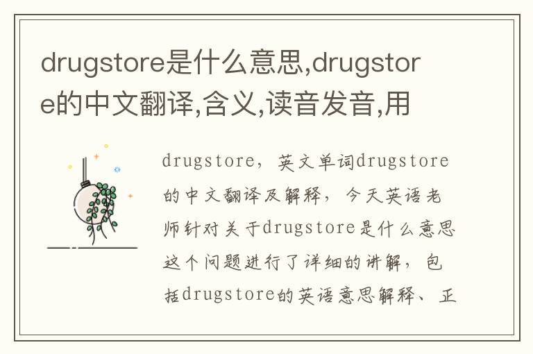 drugstore是什么意思,drugstore的中文翻译,含义,读音发音,用法,造句,参考例句