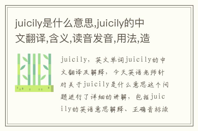 juicily是什么意思,juicily的中文翻译,含义,读音发音,用法,造句,参考例句