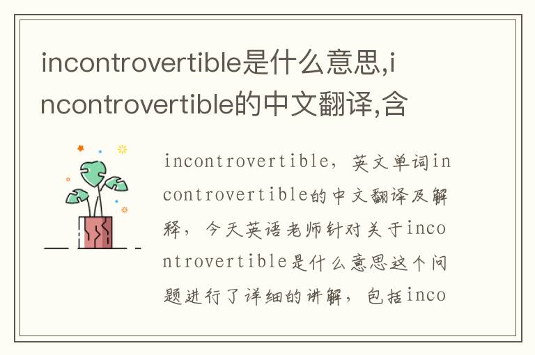 incontrovertible是什么意思,incontrovertible的中文翻译,含义,读音发音,用法,造句,参考例句