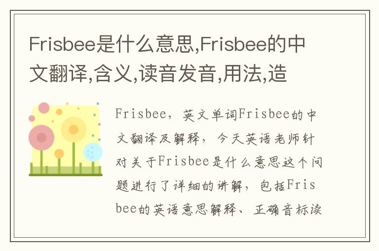 Frisbee是什么意思,Frisbee的中文翻译,含义,读音发音,用法,造句,参考例句