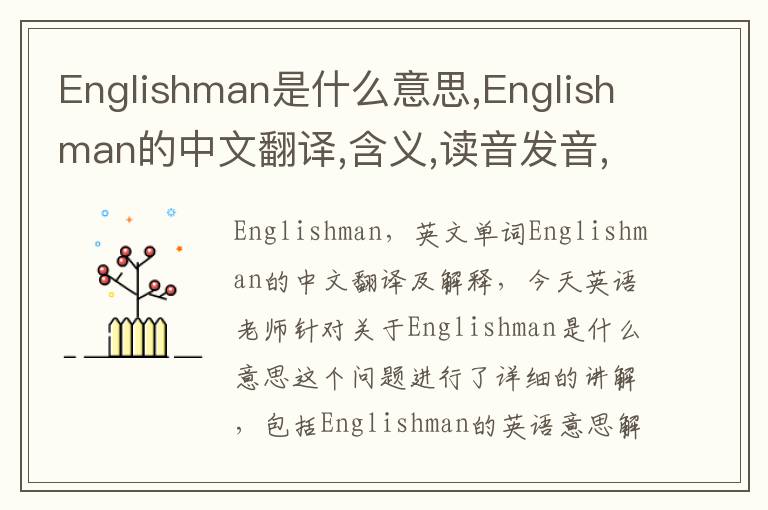 Englishman是什么意思,Englishman的中文翻译,含义,读音发音,用法,造句,参考例句