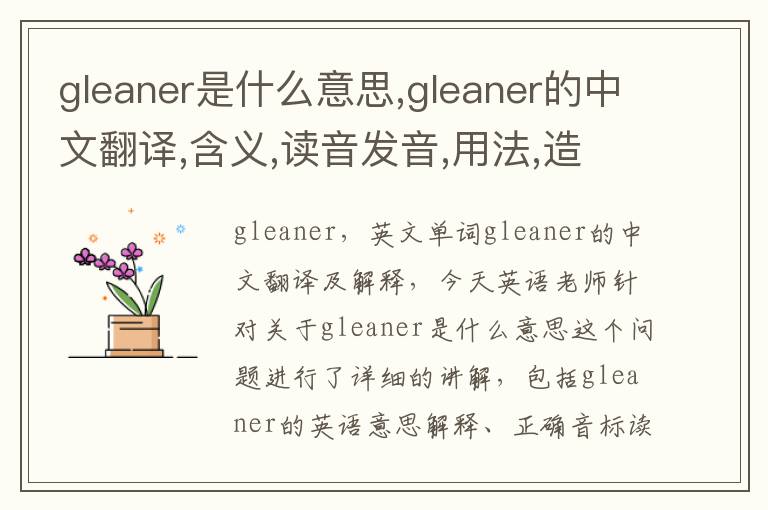 gleaner是什么意思,gleaner的中文翻译,含义,读音发音,用法,造句,参考例句