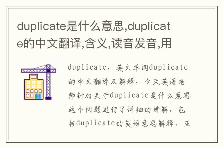 duplicate是什么意思,duplicate的中文翻译,含义,读音发音,用法,造句,参考例句