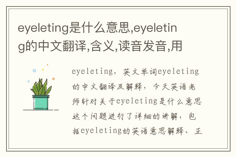 eyeleting是什么意思,eyeleting的中文翻译,含义,读音发音,用法,造句,参考例句