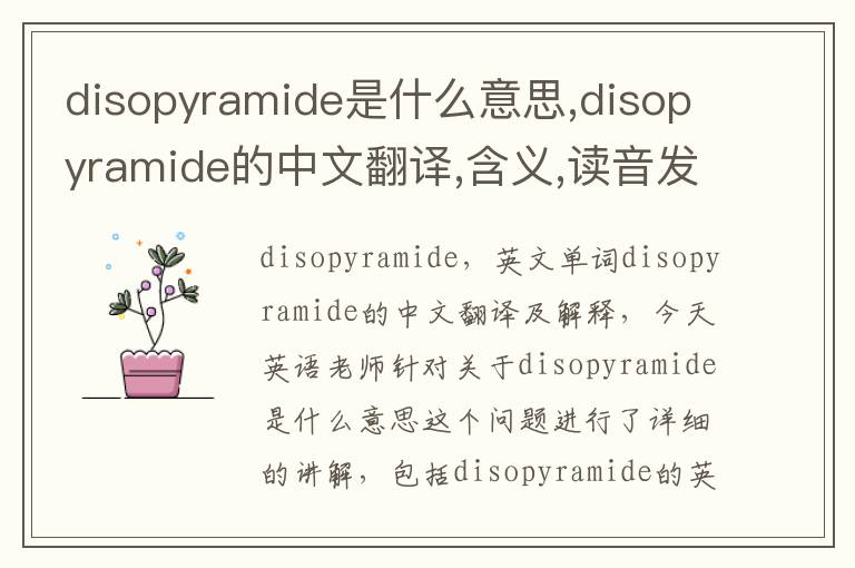 disopyramide是什么意思,disopyramide的中文翻译,含义,读音发音,用法,造句,参考例句