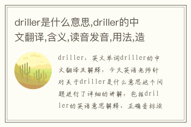 driller是什么意思,driller的中文翻译,含义,读音发音,用法,造句,参考例句