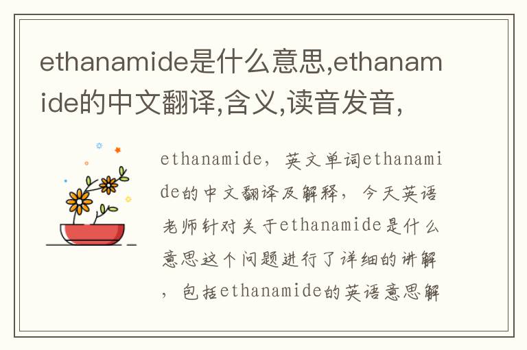 ethanamide是什么意思,ethanamide的中文翻译,含义,读音发音,用法,造句,参考例句