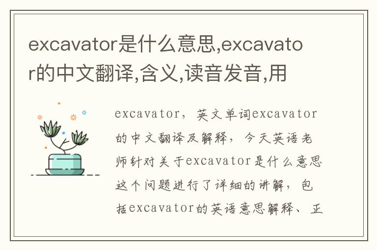 excavator是什么意思,excavator的中文翻译,含义,读音发音,用法,造句,参考例句