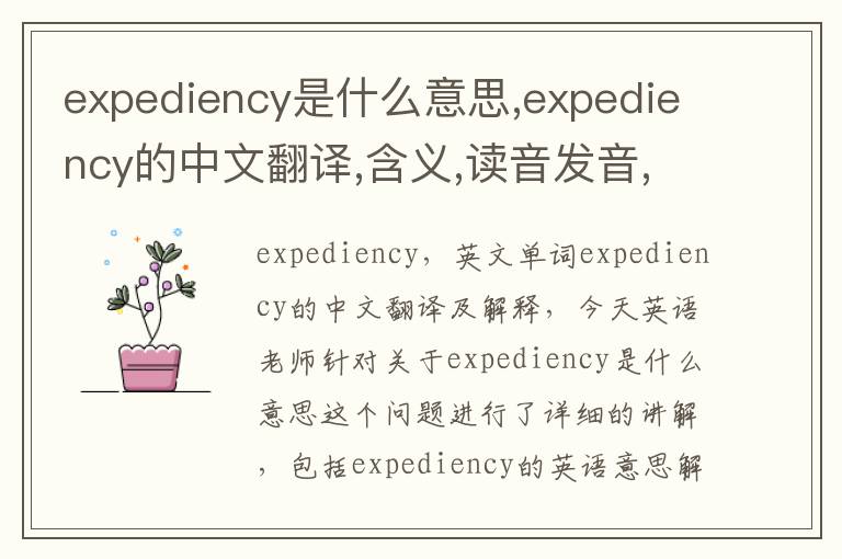 expediency是什么意思,expediency的中文翻译,含义,读音发音,用法,造句,参考例句