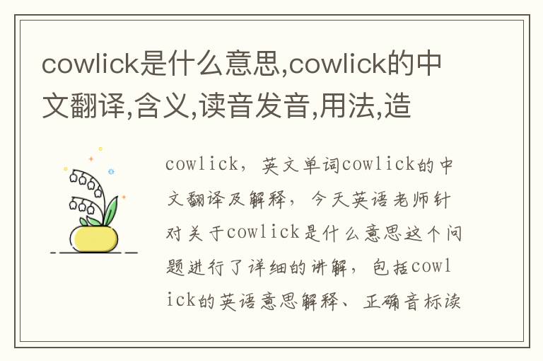 cowlick是什么意思,cowlick的中文翻译,含义,读音发音,用法,造句,参考例句