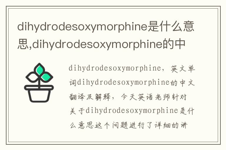 dihydrodesoxymorphine是什么意思,dihydrodesoxymorphine的中文翻译,含义,读音发音,用法,造句,参考例句