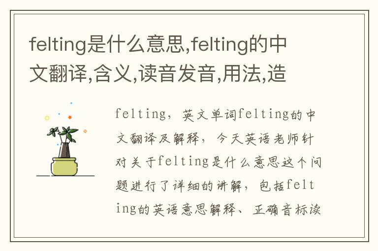 felting是什么意思,felting的中文翻译,含义,读音发音,用法,造句,参考例句