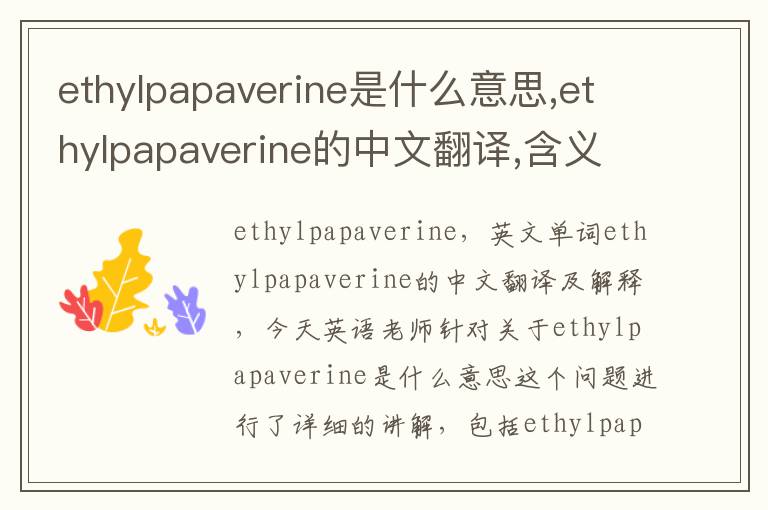 ethylpapaverine是什么意思,ethylpapaverine的中文翻译,含义,读音发音,用法,造句,参考例句