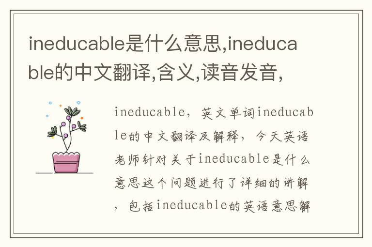 ineducable是什么意思,ineducable的中文翻译,含义,读音发音,用法,造句,参考例句