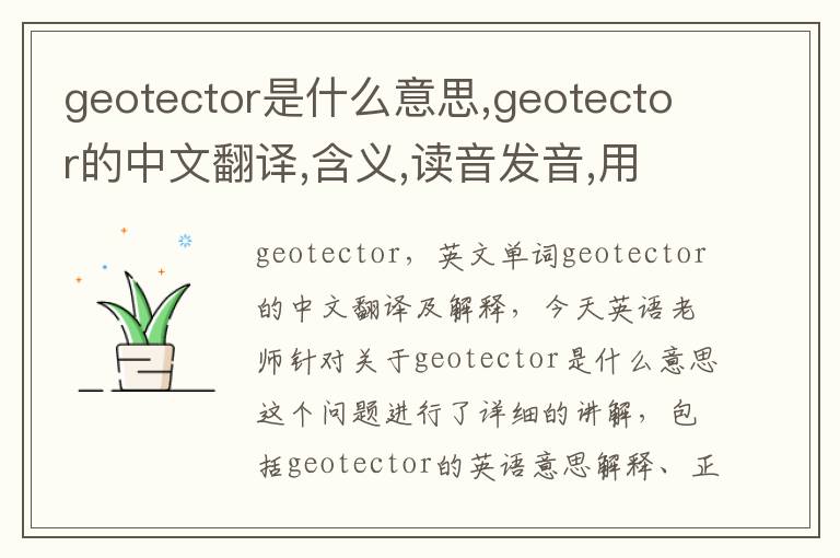 geotector是什么意思,geotector的中文翻译,含义,读音发音,用法,造句,参考例句