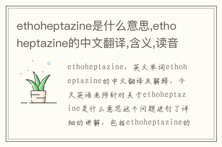 ethoheptazine是什么意思,ethoheptazine的中文翻译,含义,读音发音,用法,造句,参考例句