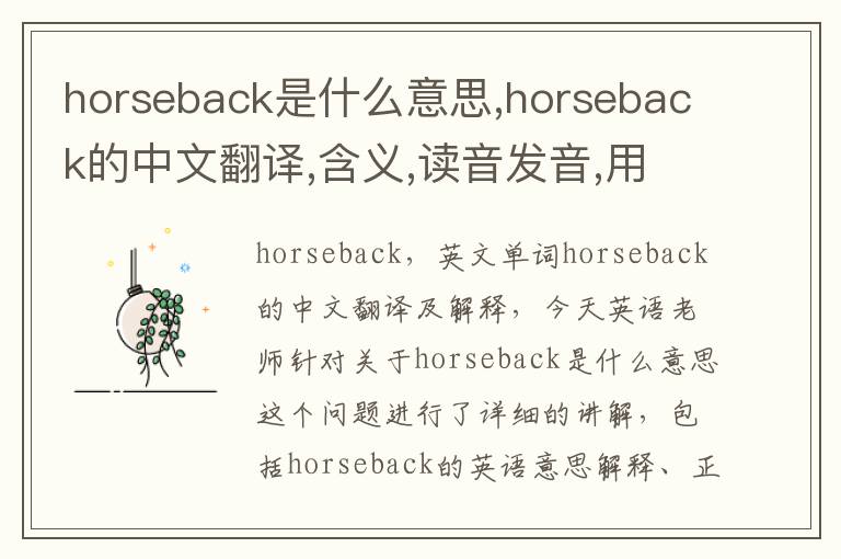 horseback是什么意思,horseback的中文翻译,含义,读音发音,用法,造句,参考例句