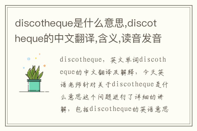 discotheque是什么意思,discotheque的中文翻译,含义,读音发音,用法,造句,参考例句