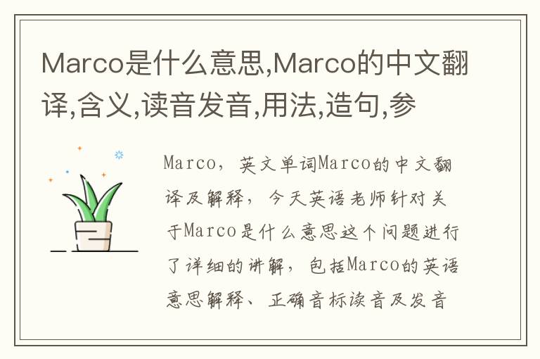 Marco是什么意思,Marco的中文翻译,含义,读音发音,用法,造句,参考例句