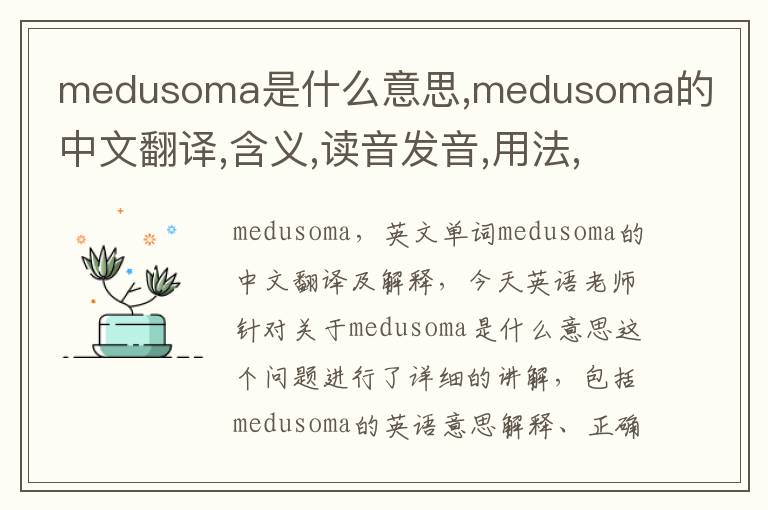 medusoma是什么意思,medusoma的中文翻译,含义,读音发音,用法,造句,参考例句