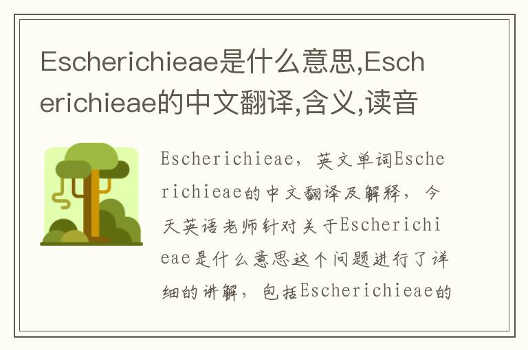 Escherichieae是什么意思,Escherichieae的中文翻译,含义,读音发音,用法,造句,参考例句