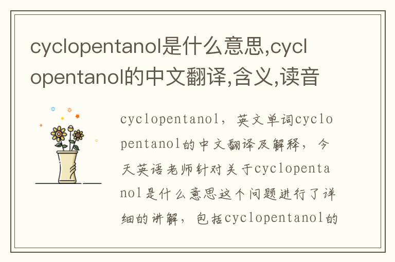 cyclopentanol是什么意思,cyclopentanol的中文翻译,含义,读音发音,用法,造句,参考例句