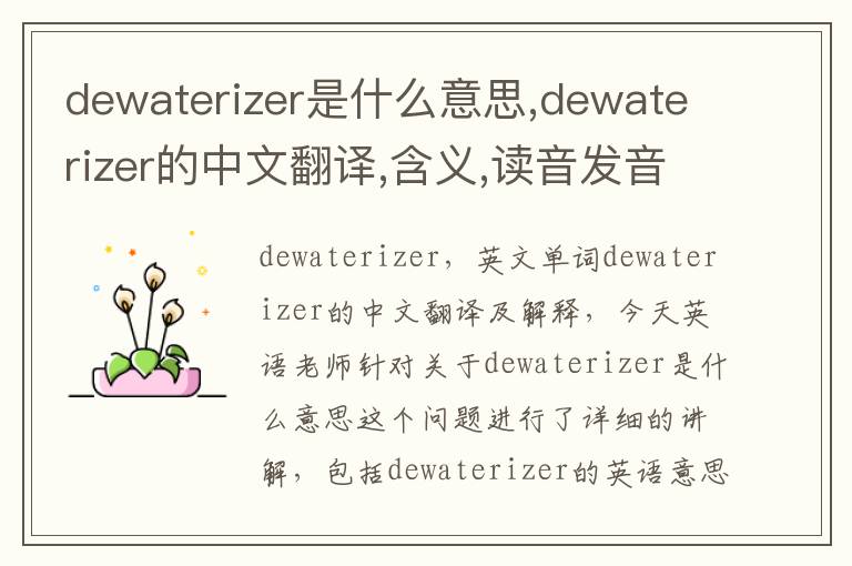 dewaterizer是什么意思,dewaterizer的中文翻译,含义,读音发音,用法,造句,参考例句