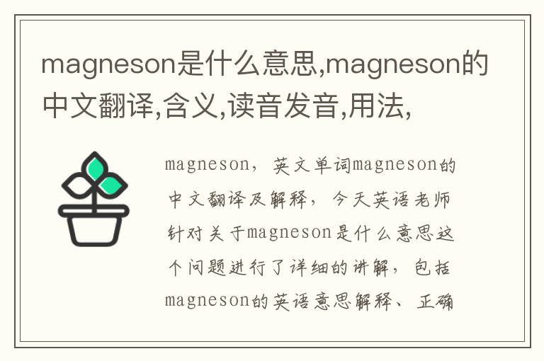 magneson是什么意思,magneson的中文翻译,含义,读音发音,用法,造句,参考例句