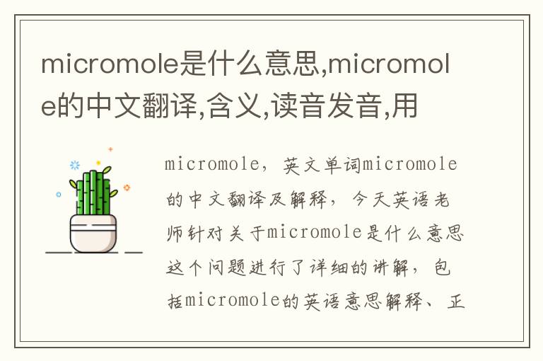 micromole是什么意思,micromole的中文翻译,含义,读音发音,用法,造句,参考例句