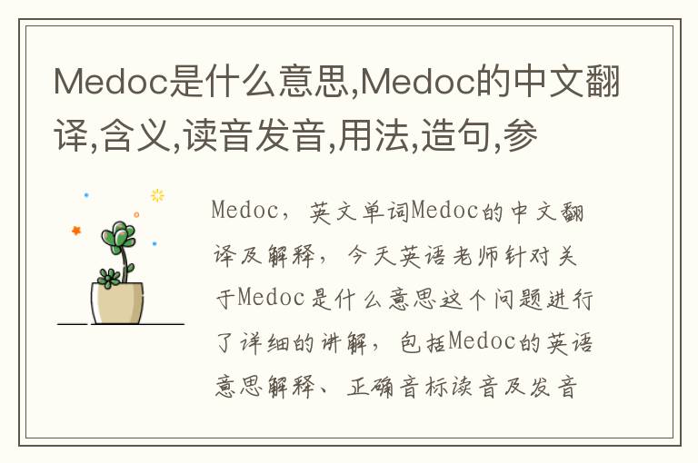 Medoc是什么意思,Medoc的中文翻译,含义,读音发音,用法,造句,参考例句