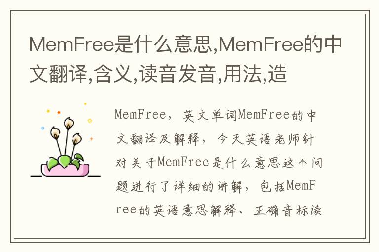 MemFree是什么意思,MemFree的中文翻译,含义,读音发音,用法,造句,参考例句