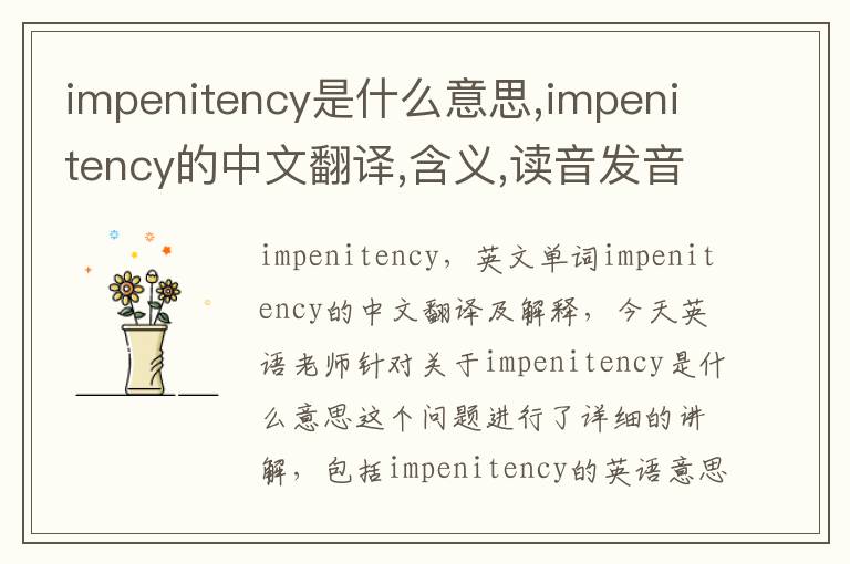 impenitency是什么意思,impenitency的中文翻译,含义,读音发音,用法,造句,参考例句