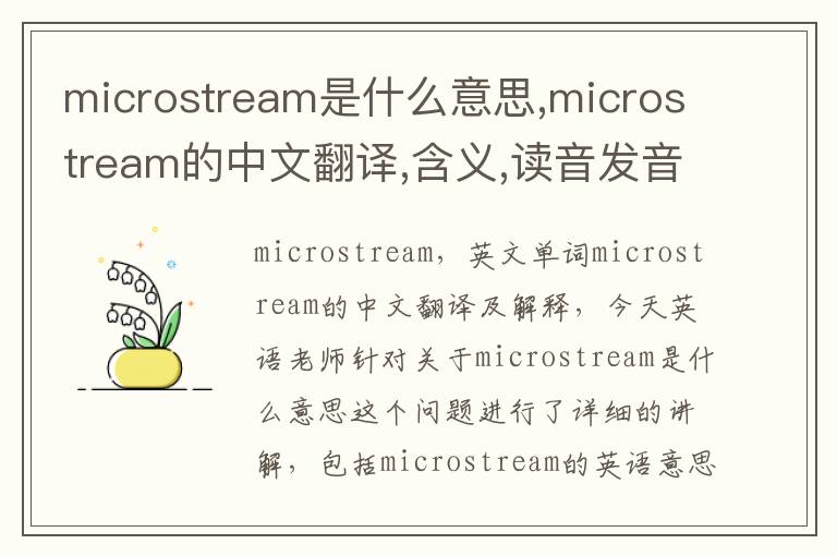 microstream是什么意思,microstream的中文翻译,含义,读音发音,用法,造句,参考例句