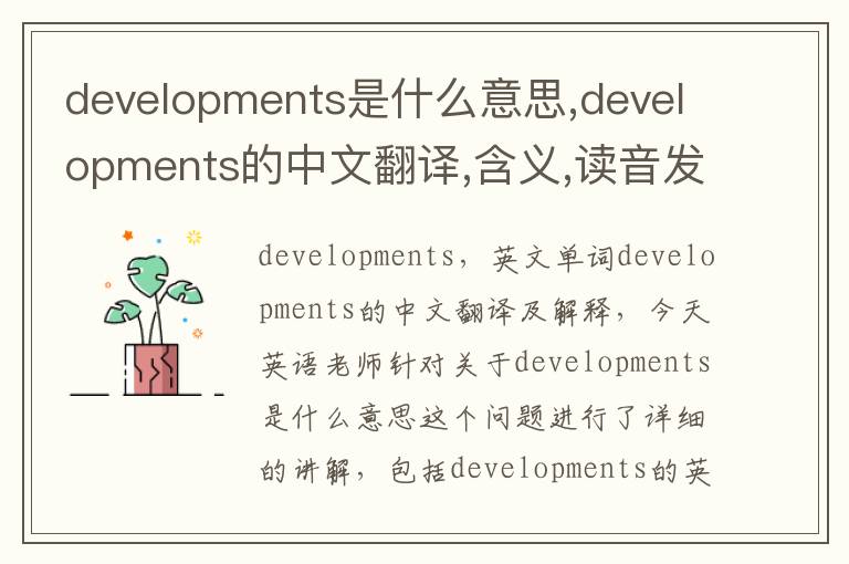 developments是什么意思,developments的中文翻译,含义,读音发音,用法,造句,参考例句