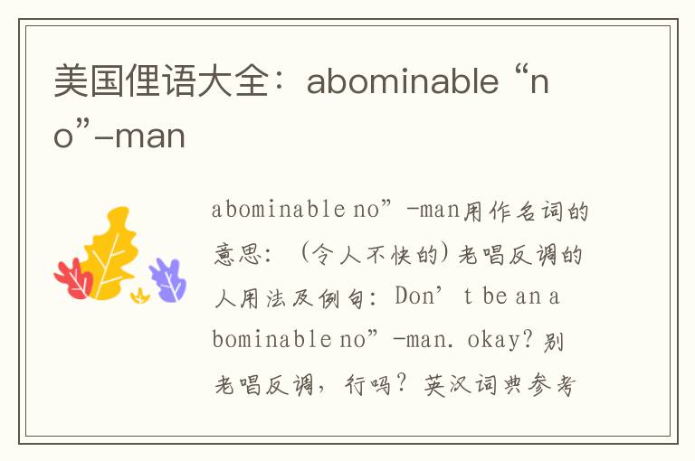 美国俚语大全：abominable “no”-man